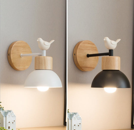 Simple Semi-circular Wood Wall Lamp Creative Personality Bird