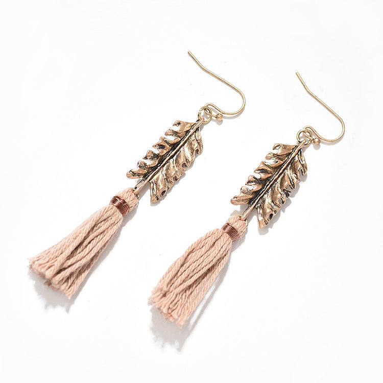 Women's long leaf tassel earrings