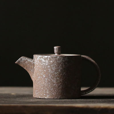 Rusty glaze teapot, vintage hand held pot, Ruyi pot, stoneware, handmade ceramic single pot