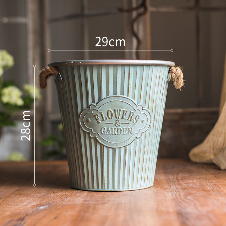 Vintage blue tin flower pot flower pot