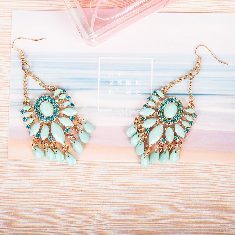 Blue Diamond Acrylic Earrings Tassel Earrings