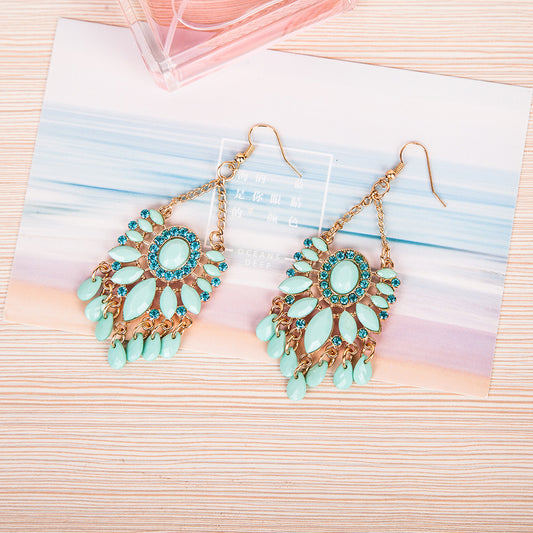 Blue Diamond Acrylic Earrings Tassel Earrings