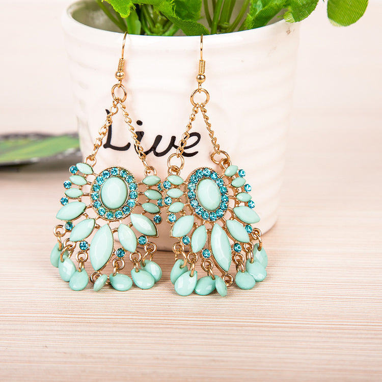 Blue Diamond Acrylic Earrings Tassel Earrings