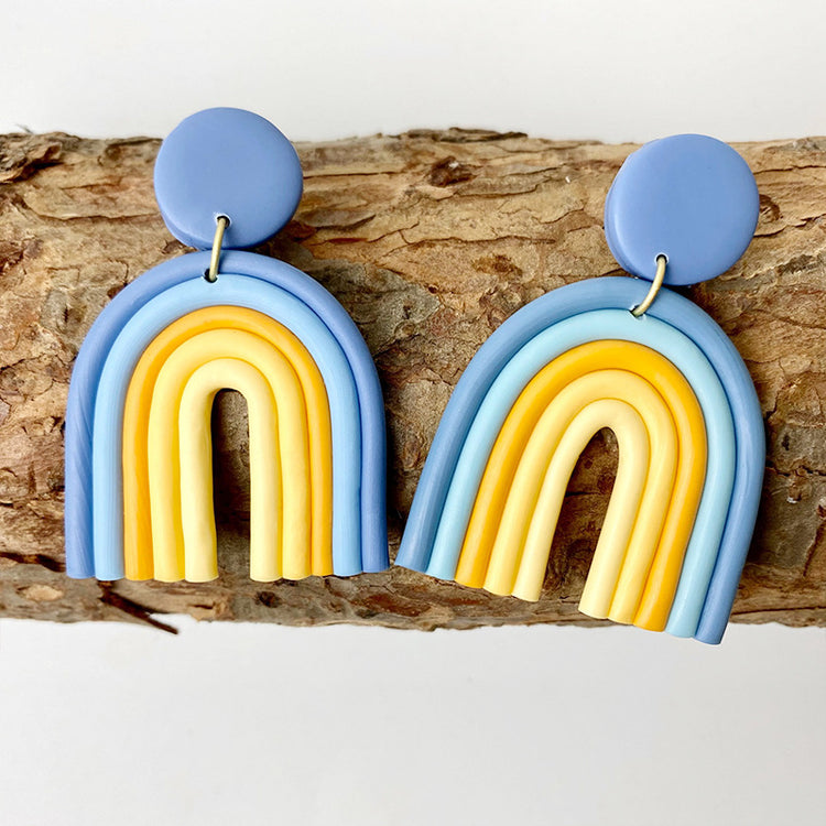 Rainbow Color Soft Clay Earrings Geometric Multicolor