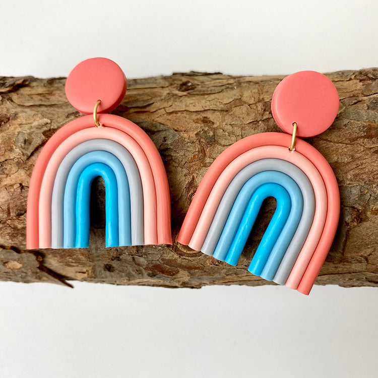 Rainbow Color Soft Clay Earrings Geometric Multicolor