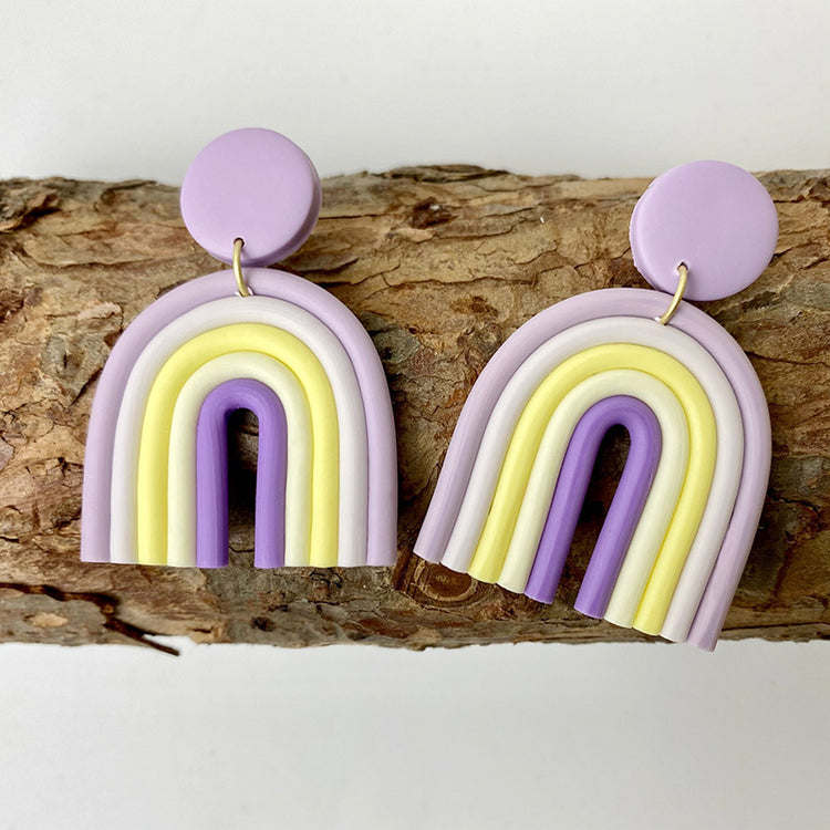 Rainbow Color Soft Clay Earrings Geometric Multicolor