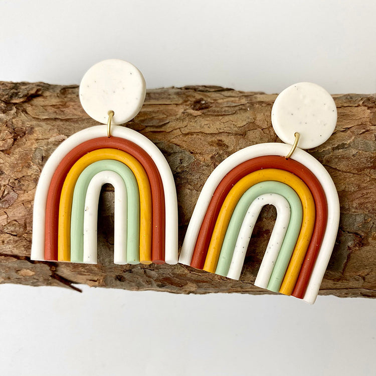 Rainbow Color Soft Clay Earrings Geometric Multicolor