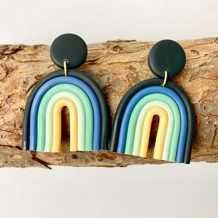 Rainbow Color Soft Clay Earrings Geometric Multicolor