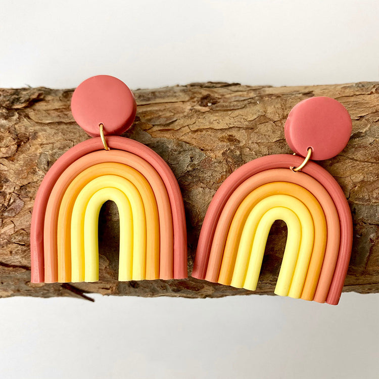 Rainbow Color Soft Clay Earrings Geometric Multicolor