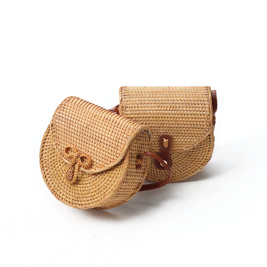 Rattan Woven Bag Semicircle Shoulder Bag Rattan Woven Bag Messenger Bag