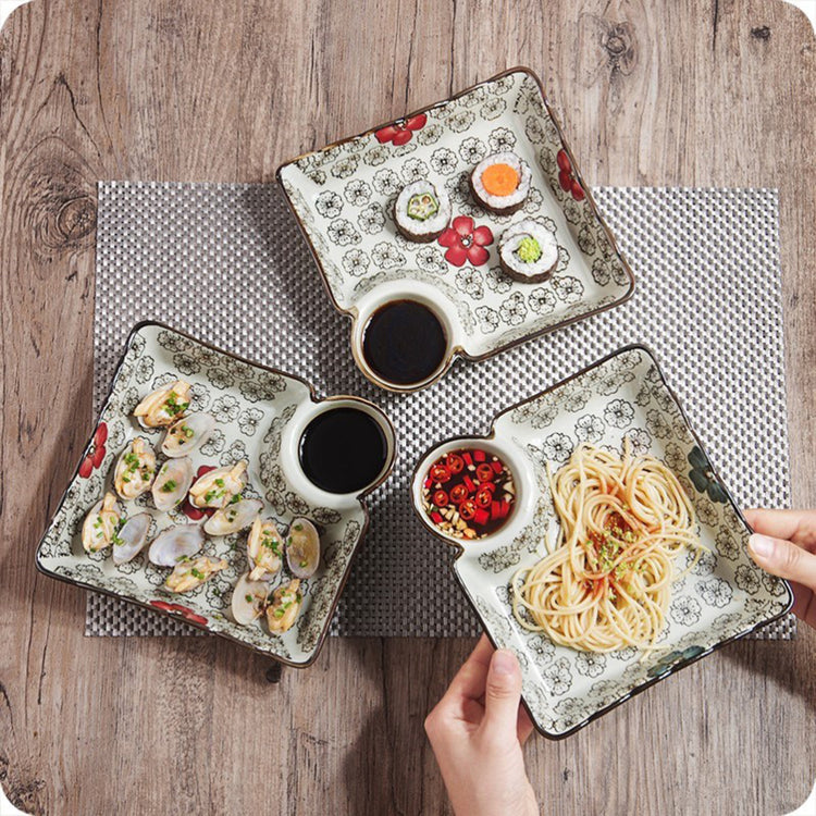 Ceramic Dumpling Plate With Vinegar Dish