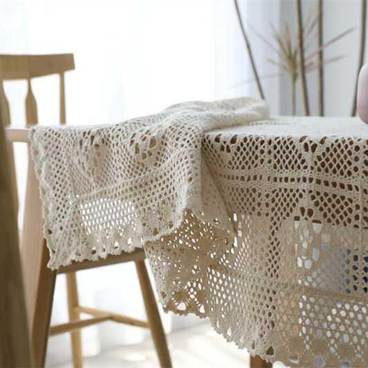 Retro Pastoral Cotton Thread Crocheted Tablecloth Hollow Tablecloth Tea Table Cloth Bedside