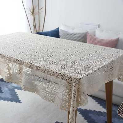 Retro Pastoral Cotton Thread Crocheted Tablecloth Hollow Tablecloth Tea Table Cloth Bedside