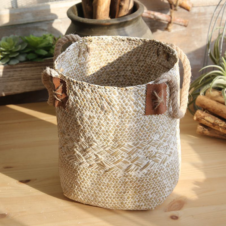 Rural Style Storage Of Natural Straw Woven Flower Pots