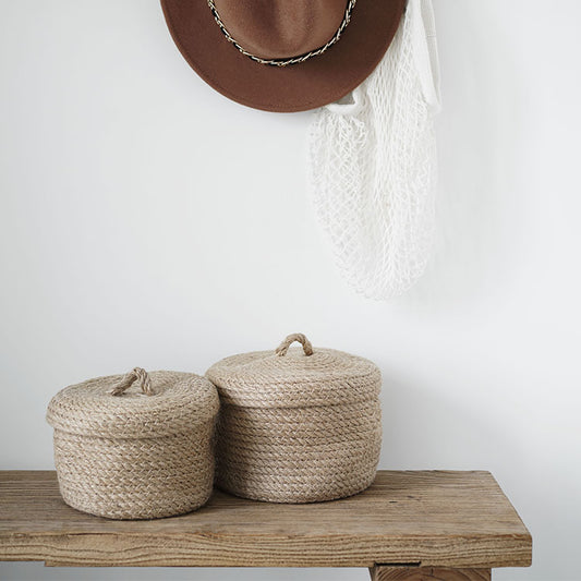 Woven Jute Storage Basket With Lid