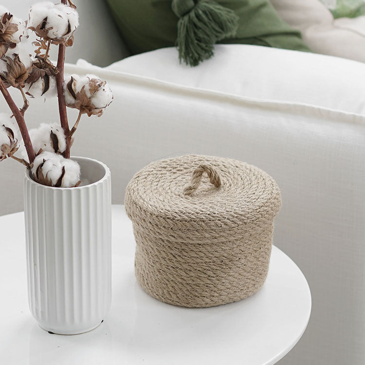 Woven Jute Storage Basket With Lid