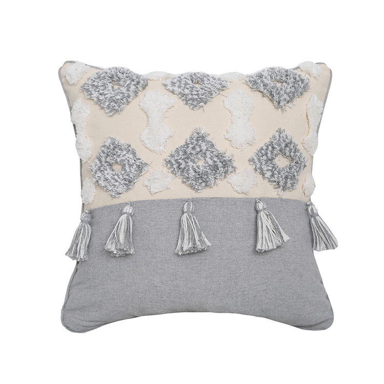 Hand-embroidered Tufted Throw Pillow Fringed Pillow Waist Pillow Case