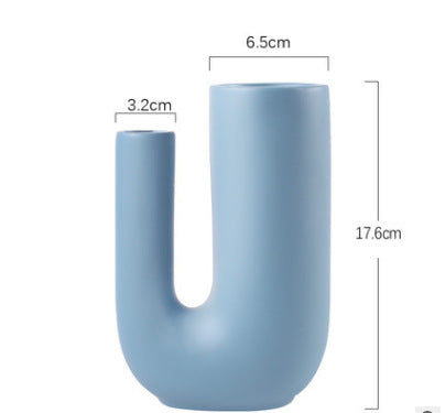 Ligt Blue Ceramic Vase, Tube-shaped Bottle