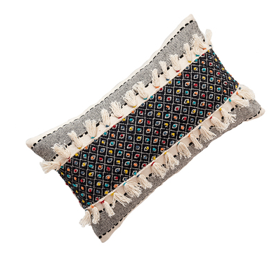 Black Hand-woven Cotton Pillow