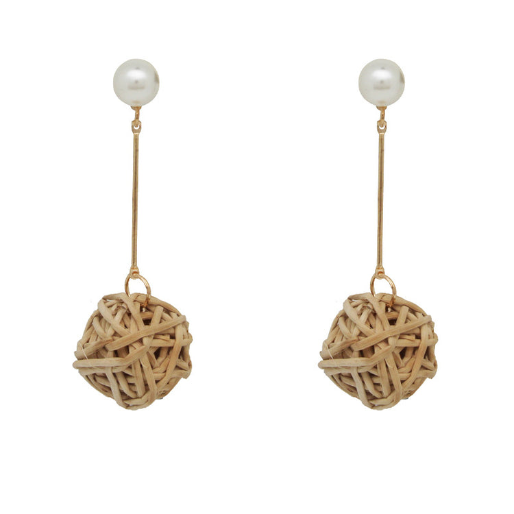 Hand-woven rattan retro tassel earrings