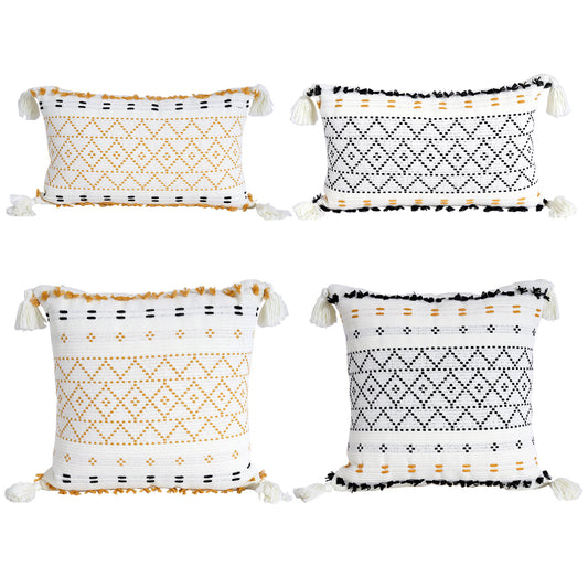 Soft Pillow with Cut Flower Knitted Geometric Tassel Plush Pillow Case