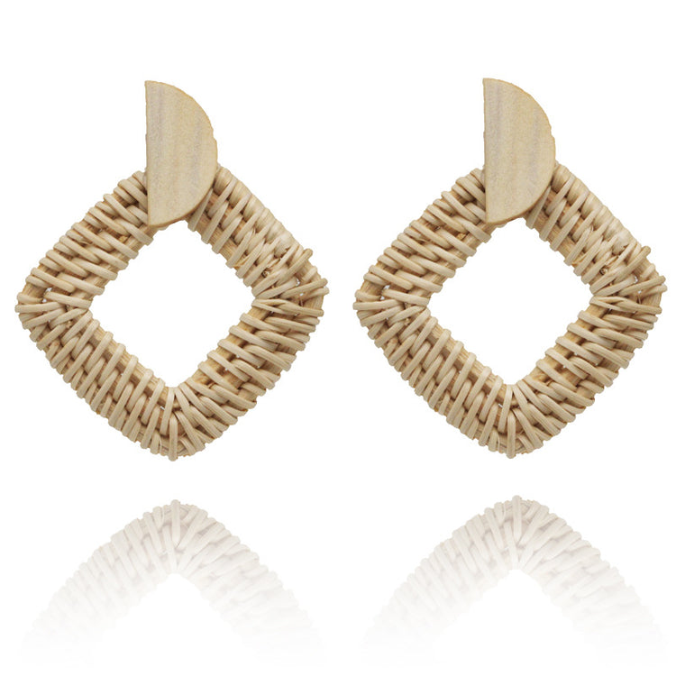 Hand-woven rattan retro tassel earrings