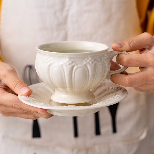 Embossed Vintage Court Style Coffee Cup  Saucer Set