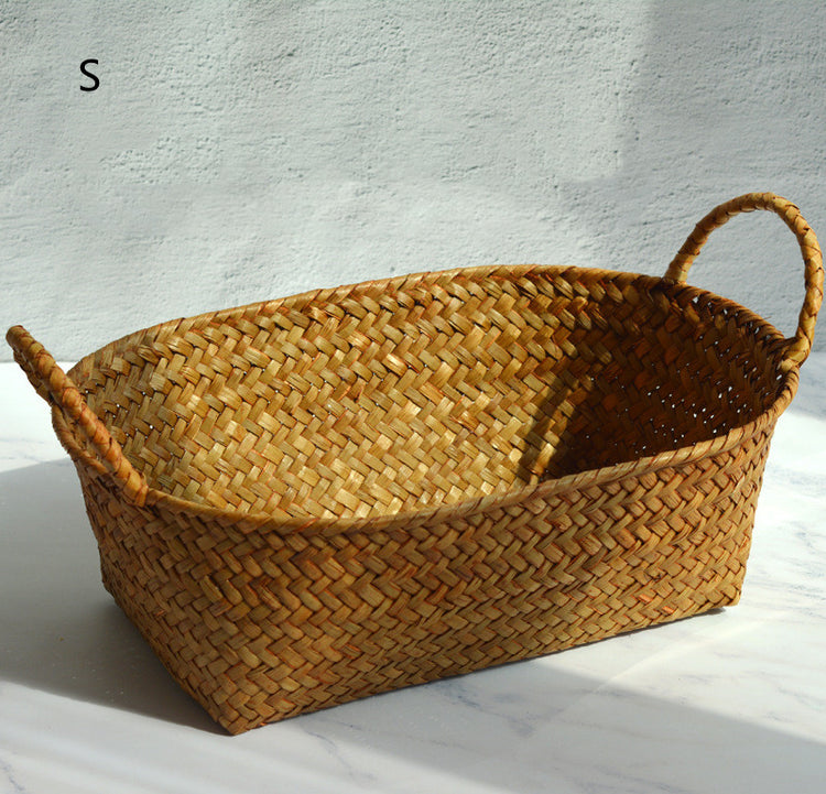 Seagrass Woven Table Top Coffee Table Living Room Storage Basket Binaural Handle