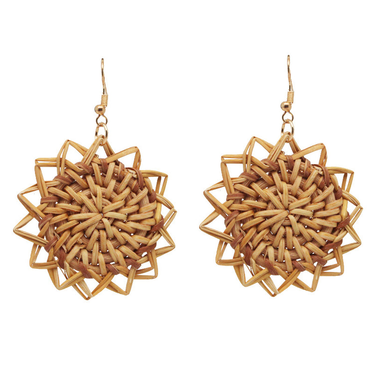 Hand-woven rattan retro tassel earrings