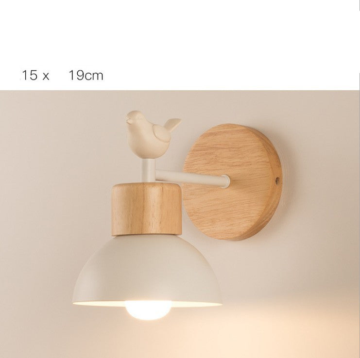 Simple Semi-circular Wood Wall Lamp Creative Personality Bird