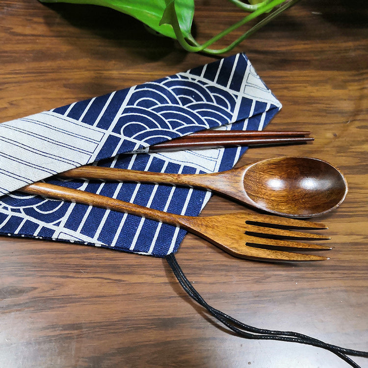 Spoon and fork portable Japanese style set