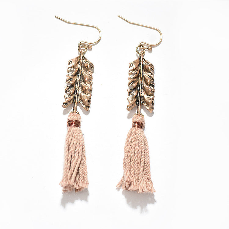 Women's long leaf tassel earrings