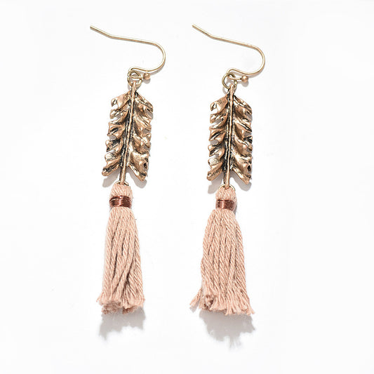 Women's long leaf tassel earrings