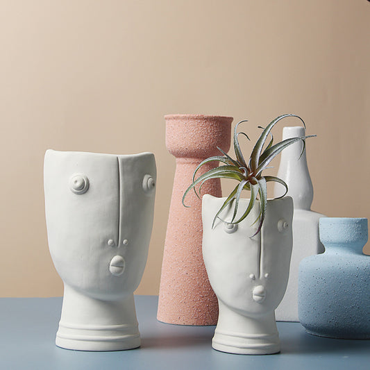 Ceramic abstract human face flower pot