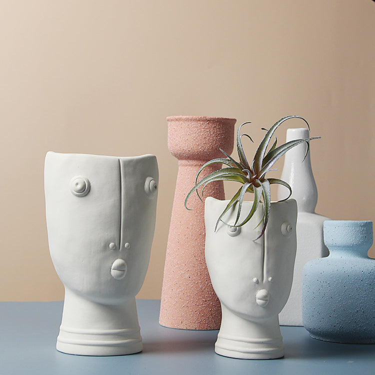 Ceramic abstract human face flower pot