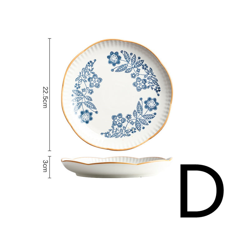 Blue And White Ceramic Tableware Lace Bowl And Plate Combination