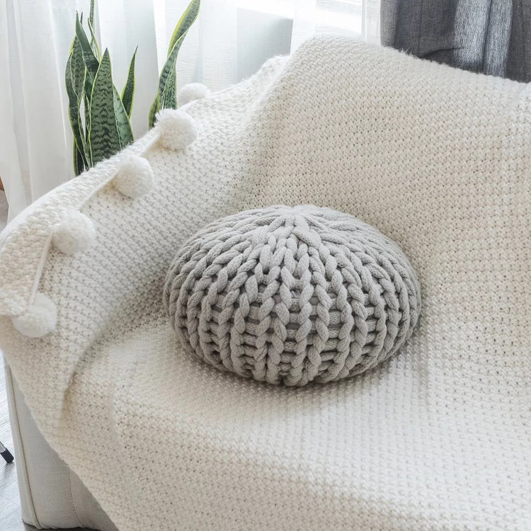 Handmade Thick Wool Woven Pillow, Creative Round Futon