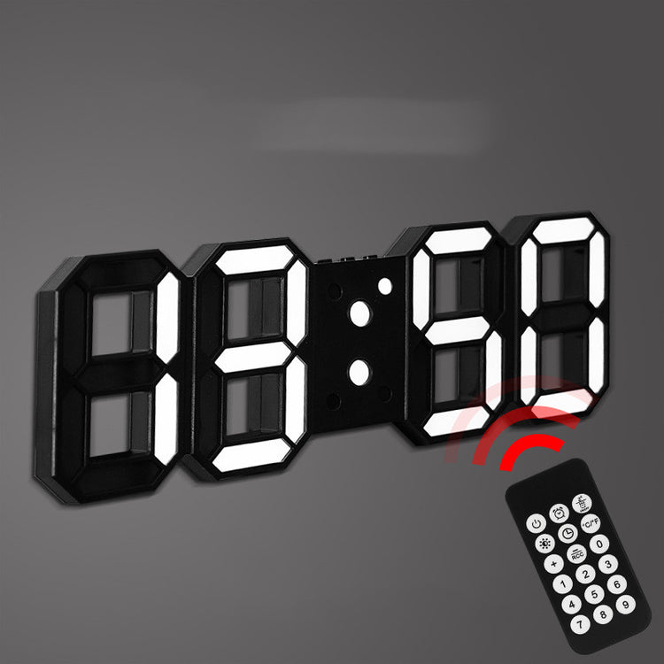 3D Remote Control Black LED Electronic  Hung And Can Stand Wall Clock