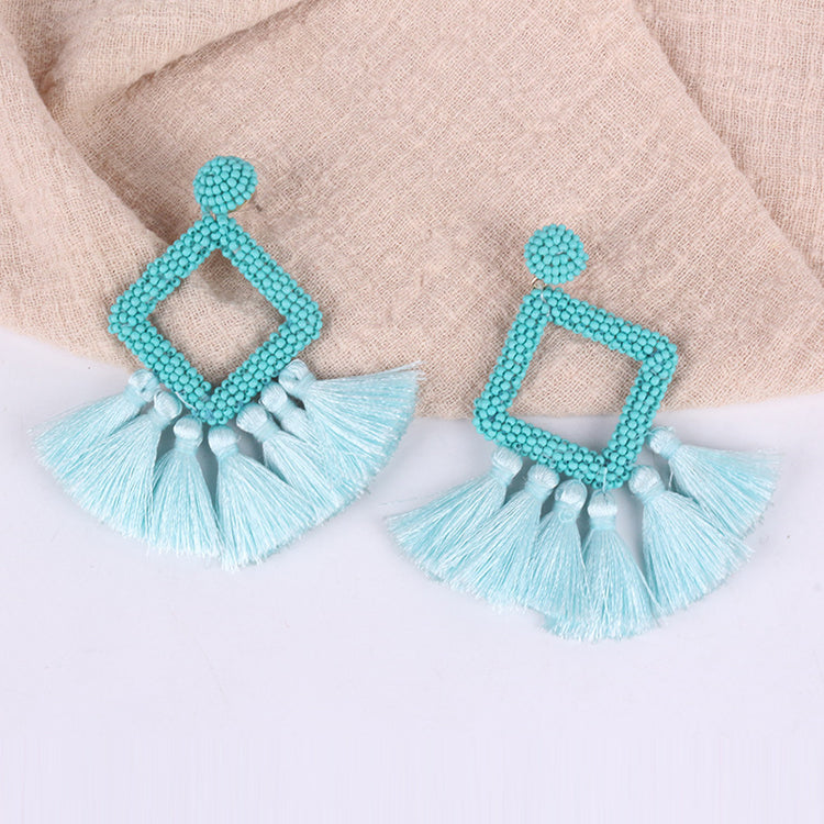 Square rice Bead Tassel Earrings