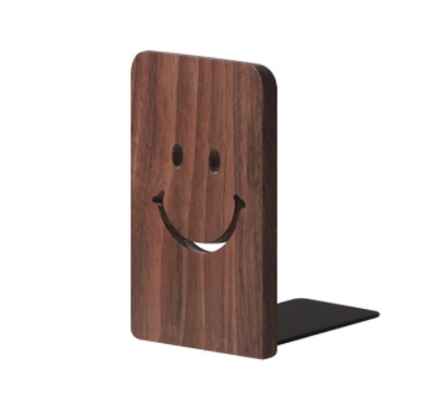 Wooden Bookends With Metal Base Heavy Duty Black Walnut Book Stand With Anti-Skid Dots For Office Desktop Or Shelves