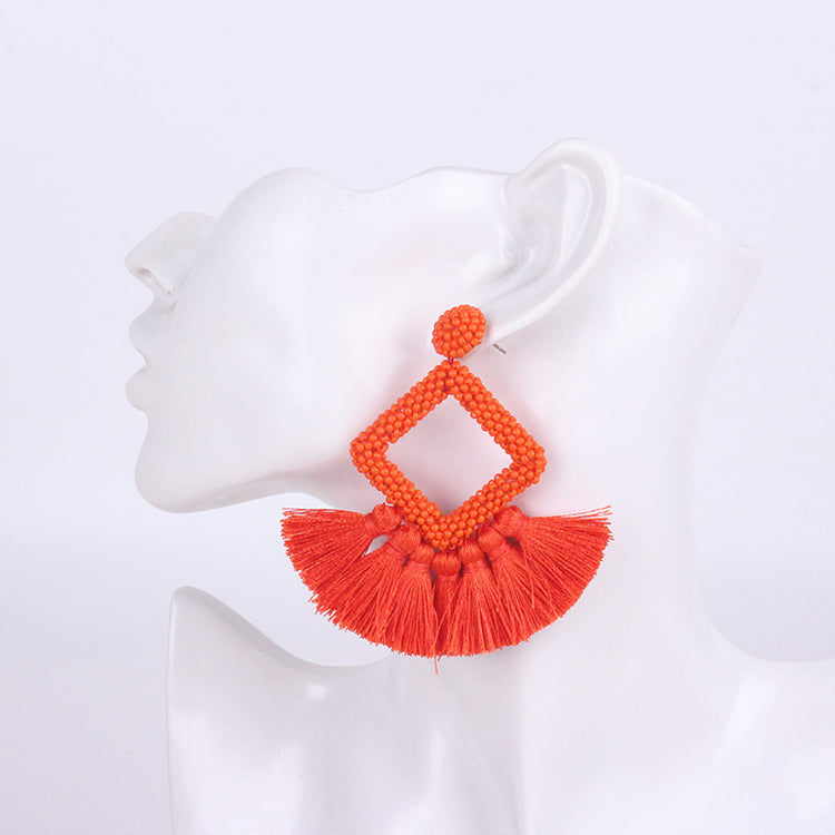 Square rice Bead Tassel Earrings