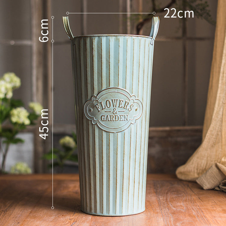 Vintage blue tin flower pot flower pot