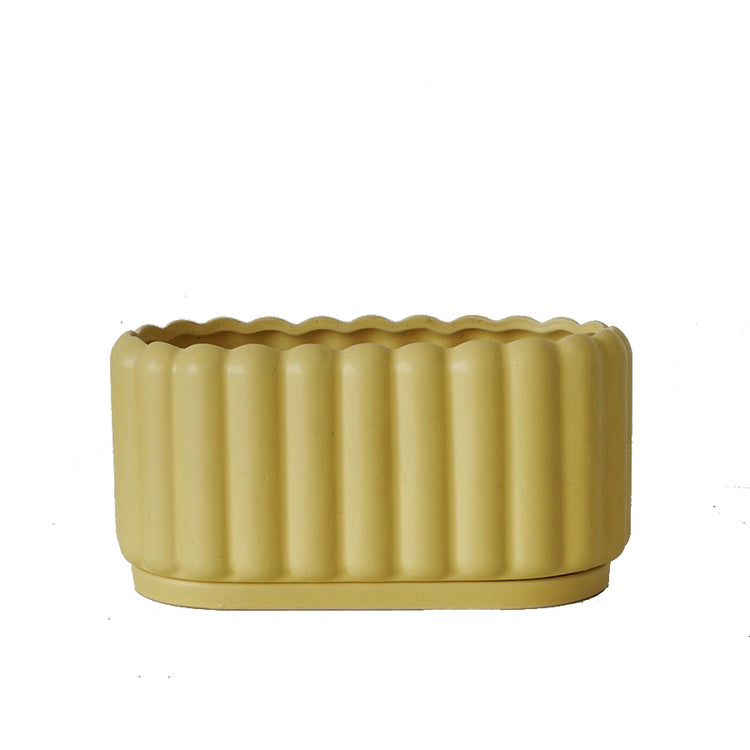 Biscuit Design Ceramic Planter With Tray