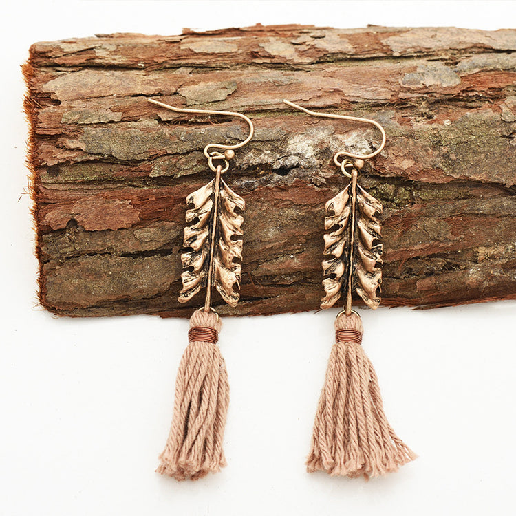 Women's long leaf tassel earrings