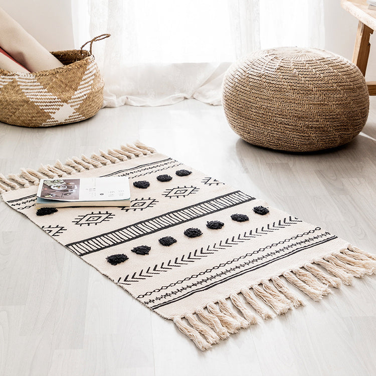 Vintage Fringed Cotton And Linen Strip Rug