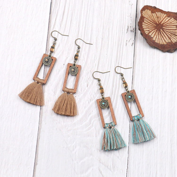 Tassel earrings wooden personality earrings ethnic style