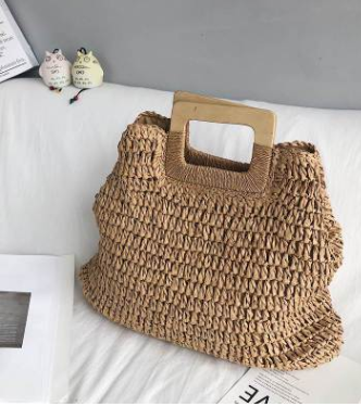 Wooden handle woven bag