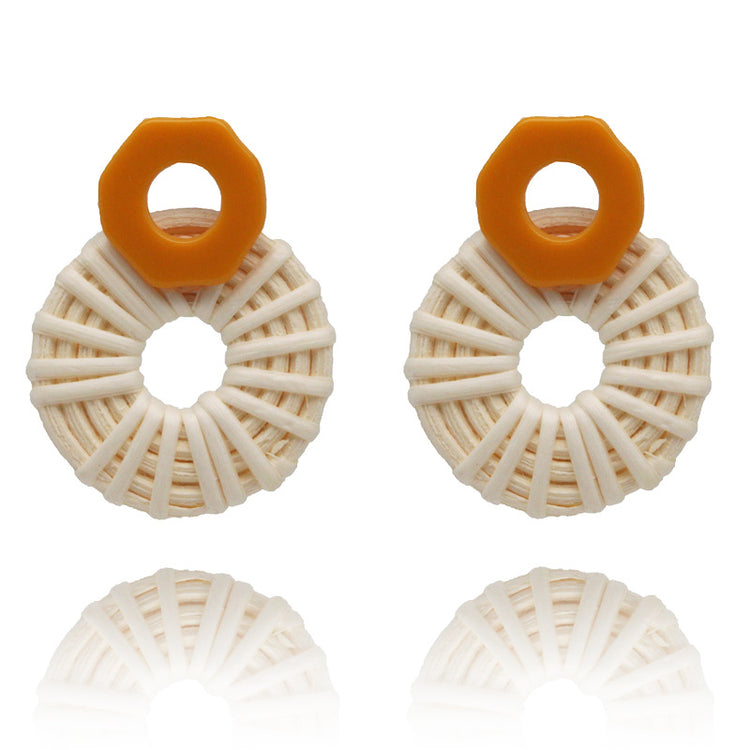 Hand-woven rattan retro tassel earrings