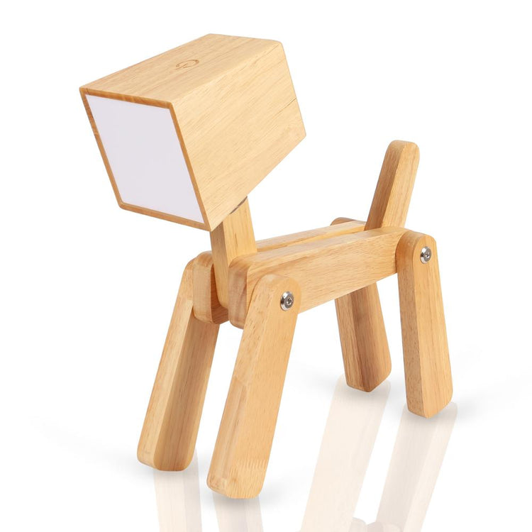 Solid Wood Bedroom Bedside Puppy LED Touch Small Table Lamp