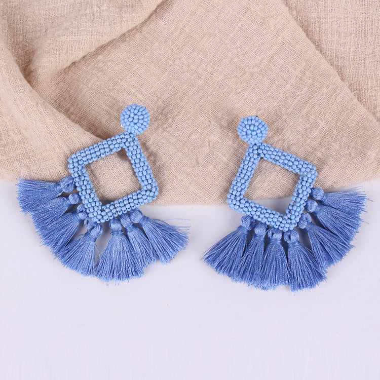 Square rice Bead Tassel Earrings